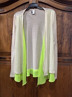 Daytrip Cream Cardigan with Neon Lime Trim